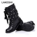 2019 New Buckle Winter Motorcycle Boots Women British Style Ankle Boots Gothic Punk Low Heel ankle Boot Women Shoe Plus Size 43 - Fitness-Cardio-Shop